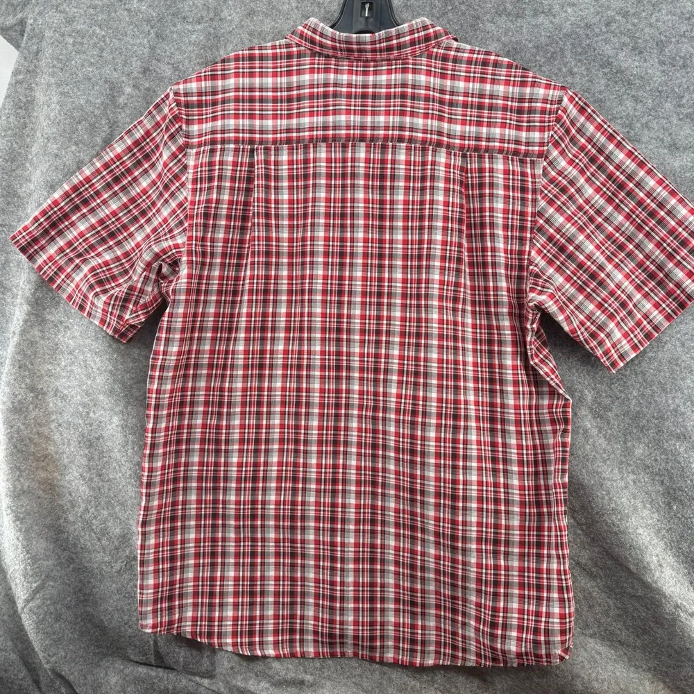The North Face Tekware Shirt Men Med Red Plaid Short Sleeve Button Down Hiking